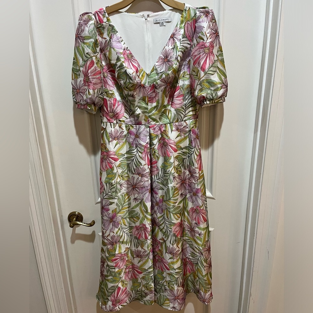 Kay Unger Natalia Floral Cocktail Midi Dress, Size 10 Women’s Multi Color